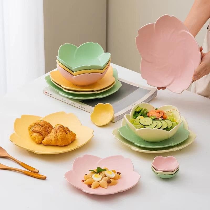 Cream Style Irregular Plate Cherry Blossom Ceramic Bowl Snack Plate Fruit Bowl Dessert Bowl Breakfast Bowl Vegetable Plate Cake Plate