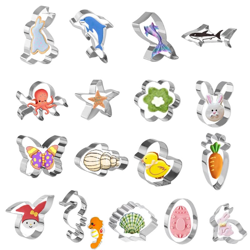 17-Piece Stainless Steel Cookie Cutters Easter Ocean Cartoon Series Fondant Biscuit Molds