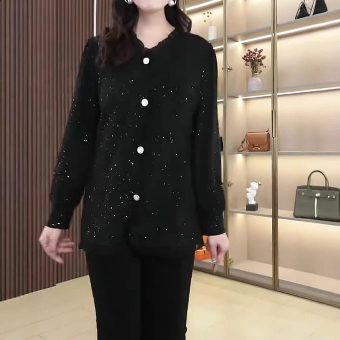 2025 Spring New Arrival Influencer Live Streaming Cardigan, Luxurious and Elegant Glittering T-Shirt Top, Plus Size Women's Clothing