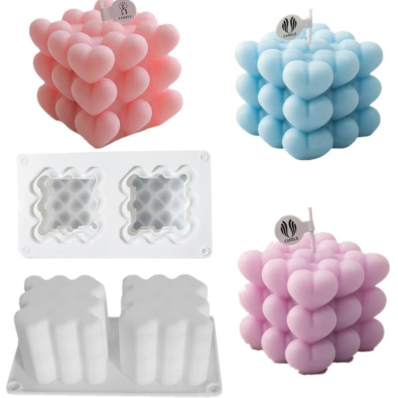 Scandinavian Heart Rubik's Cube Mousse Cake Silicone Mold Candlelight Dinner Candle Home Decor Creative Decoration