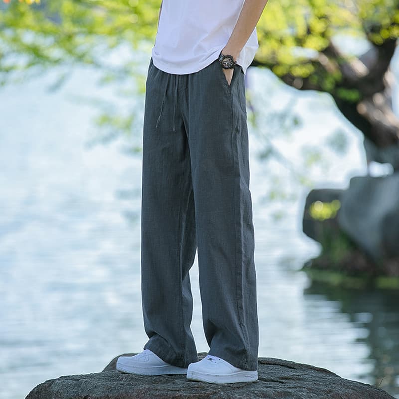 2026 Spring/Summer New Chinese Style Linen Casual Pants Plus Size Loose Long Pants Solid Cotton Linen Straight Leg Pants for Men
