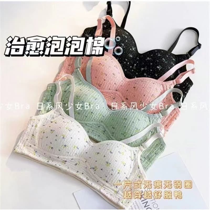 Floral Teen Bra Junior High High School Small Bust Seamless Bra Women Thin Push-up Wire-Free Bra