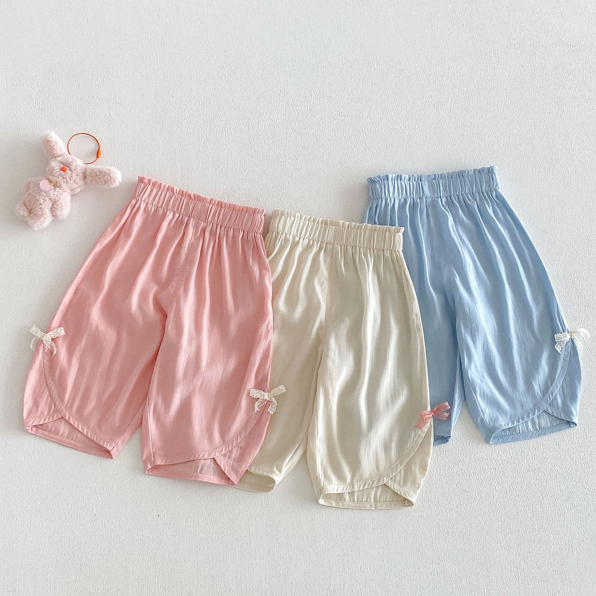 Girls solid color anti-mosquito pants 2026 new summer baby Korean style bow casual pants children's breathable pants trendy