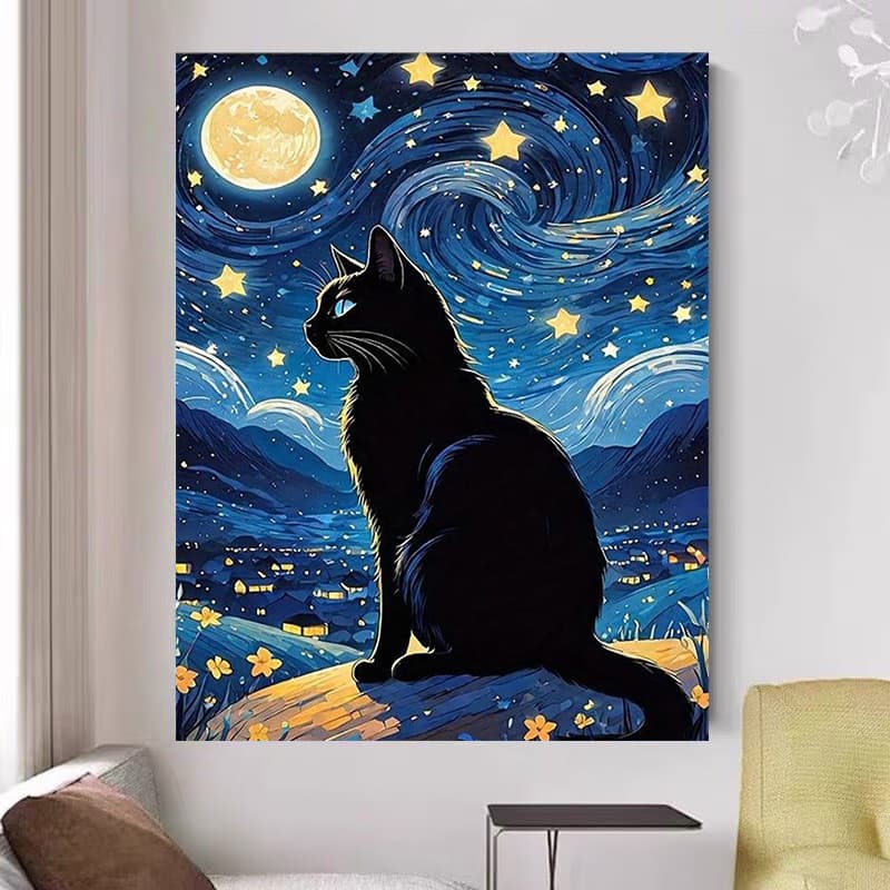 Cute Cat DIY Digital Oil Painting for AliExpress, Amazon, TEMU Cross-Border Sales, Framed or Unframed, Drop Shipping Wholesale