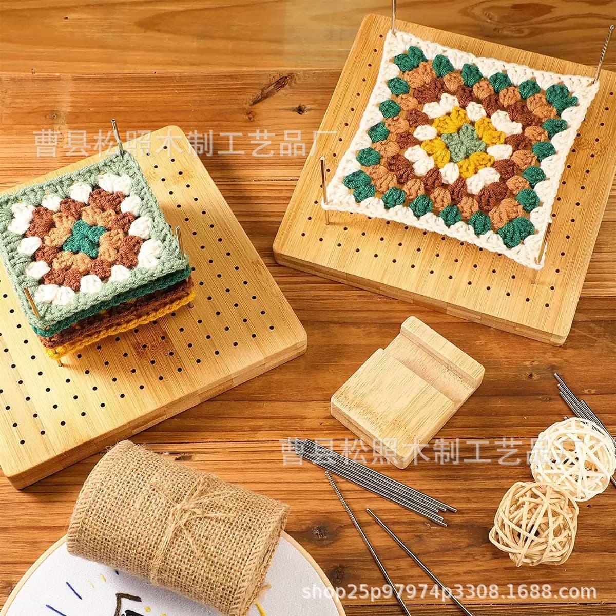 Bamboo Wood Crochet Knitting Board Granny Wool Yarn Wooden Home Use Hole Board Knitting Shaping