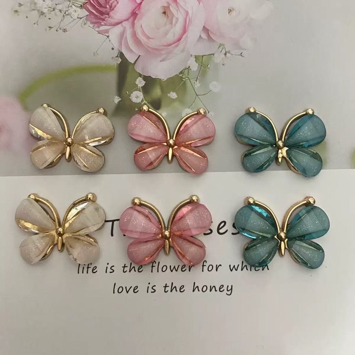 Jewelry accessory DIY crystal zinc alloy small butterfly phone case sticker handcraft hair ornament material factory direct = double