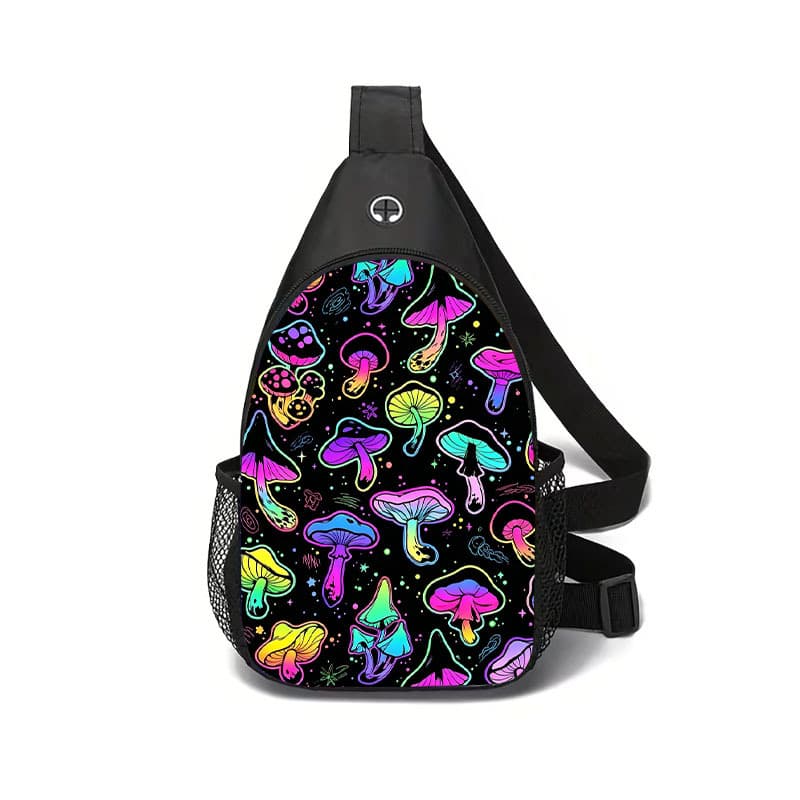 Amazon Diagonal Mushroom Crossbody Bag for Elementary and Middle School Students, Casual Cartoon Print Sling Bag, Crossbody Chest Bag, Sports Shoulder Bag