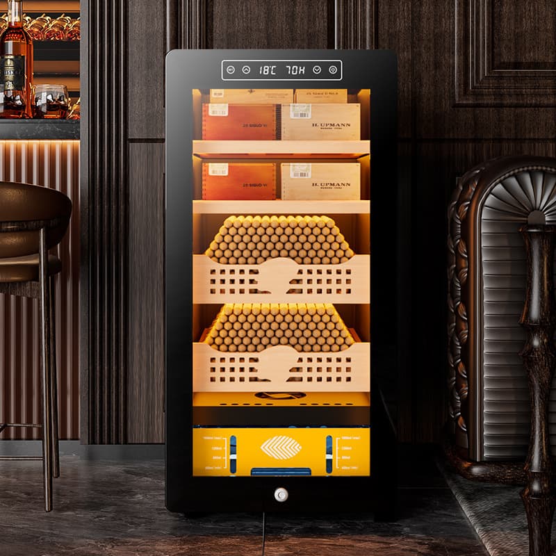 Qielong 39C Intelligent Temperature and Humidity Constant Temperature and Cedar Wood Shelf Compressor Air-Cooled Frost-Free Cigar and Wine Humidifier