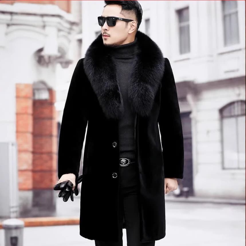 Fur Coat Men Mid-Long Haining Fur Integrated Imitation Mink Fur Warm Middle-aged and Elderly Men's Coat Gentleman Slim Fit