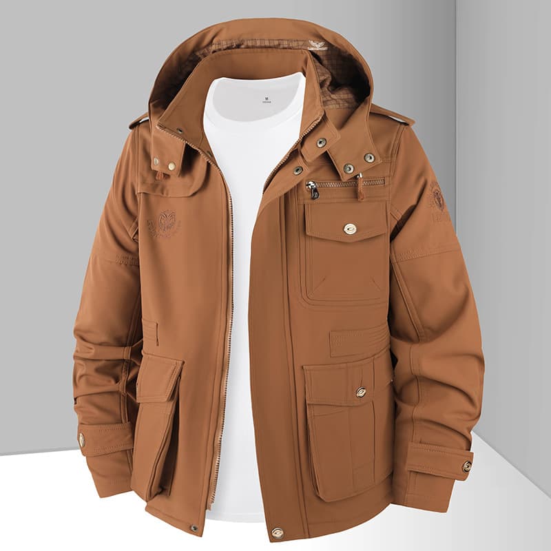 Cross-border Trade Men's Autumn Winter Stand Collar Pure Cotton Washed Jacket Youth Casual Multi-pocket Coat for Young and Middle-aged Men
