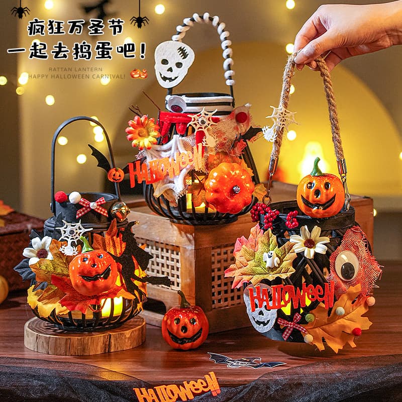 Halloween Decoration Children's Handheld Glowing Pumpkin Lantern Kindergarten Handmade DIY Gift Atmosphere Decoration Present