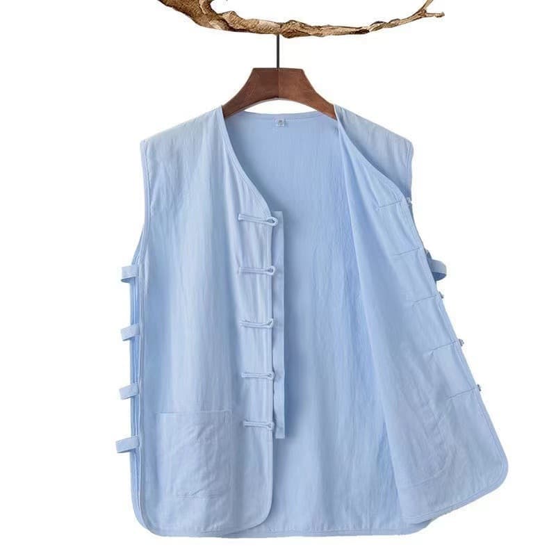 Summer Chinese Style Thin Cotton Linen Men's Vest Retro Button New Sleeveless Linen Sweatshirt Casual Urban Fashion Youth