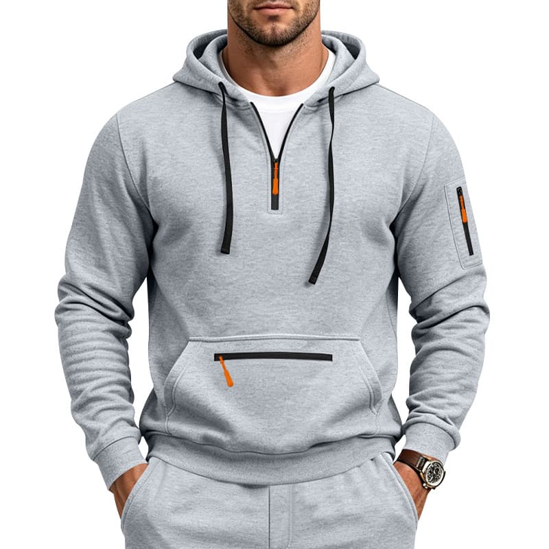 2026 American Style Heavyweight Fall Men's Loose Fleece-Lined Warm Outdoor Sports Casual Utility Versatile Hoodie