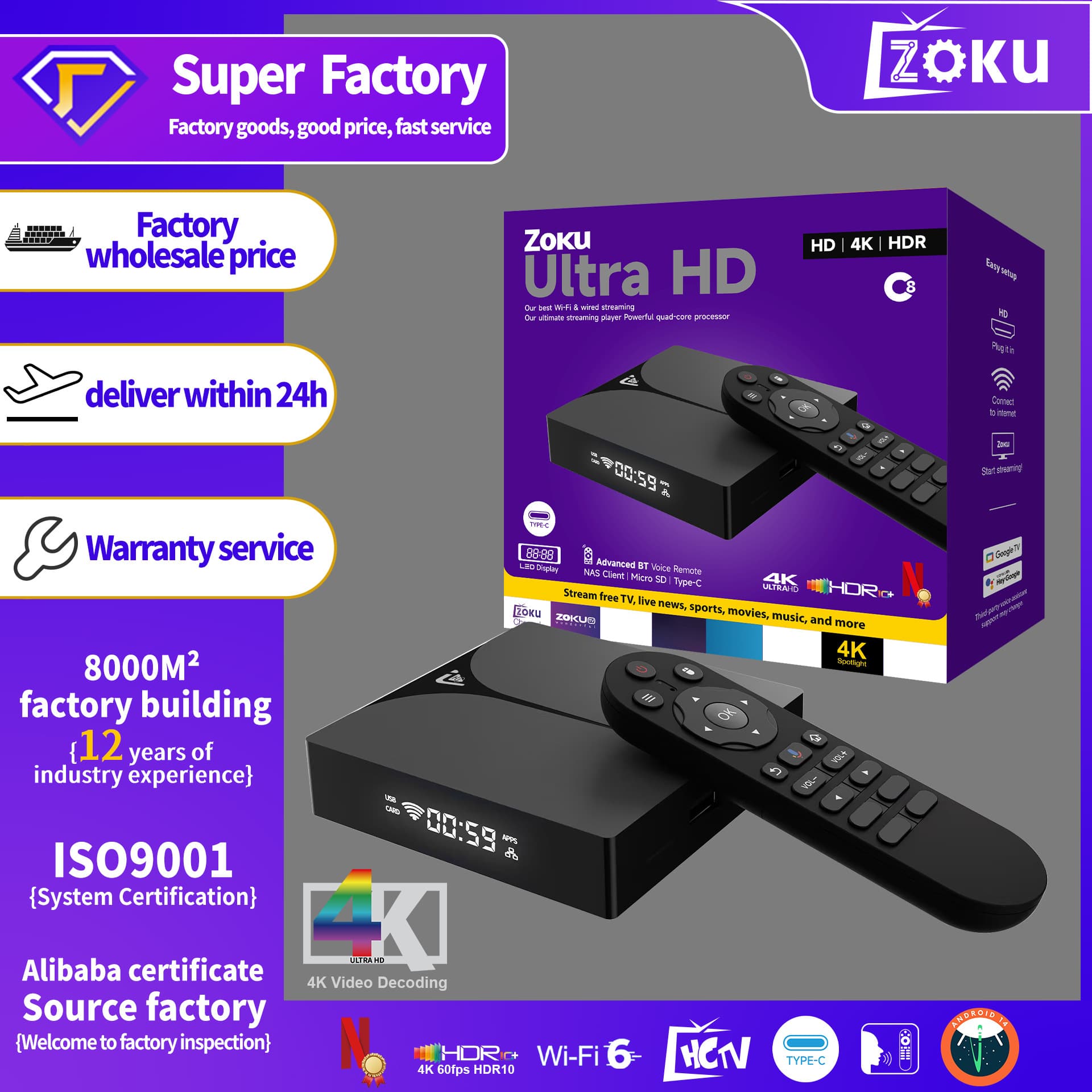 TK Hot Selling C8 Android TV Box Foreign Trade TVBOX with Digital Display Network Player Amlogic 905D2
