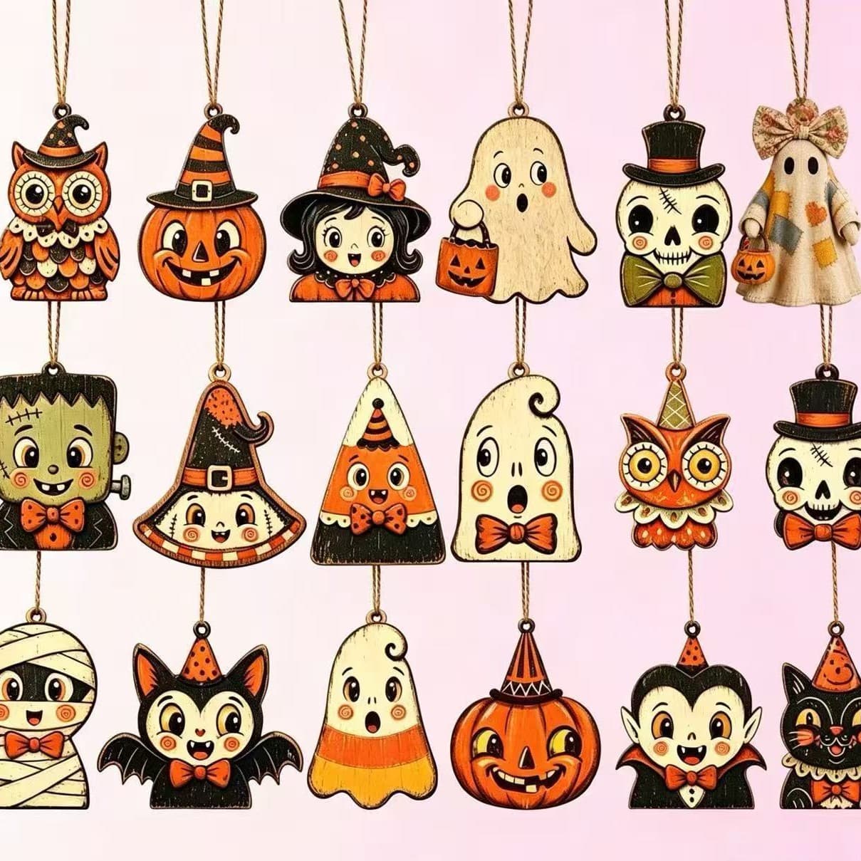 Cross-border retro Halloween themed tag set pumpkin mummy owl holiday scene arrangement hanging decorations