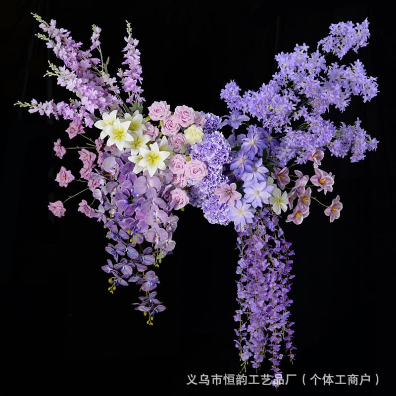 Purple Artificial Flower Arrangement Monet Garden Wall Hanging Wedding Decoration Flower Arrangement Wedding Aisle Guide Ornament Fake Flowers
