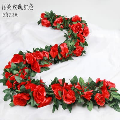 Artificial Rose Vine Fake Plant Green Vine Ceiling Decoration Flower for Living Room Air Conditioning Pipe Wrapping