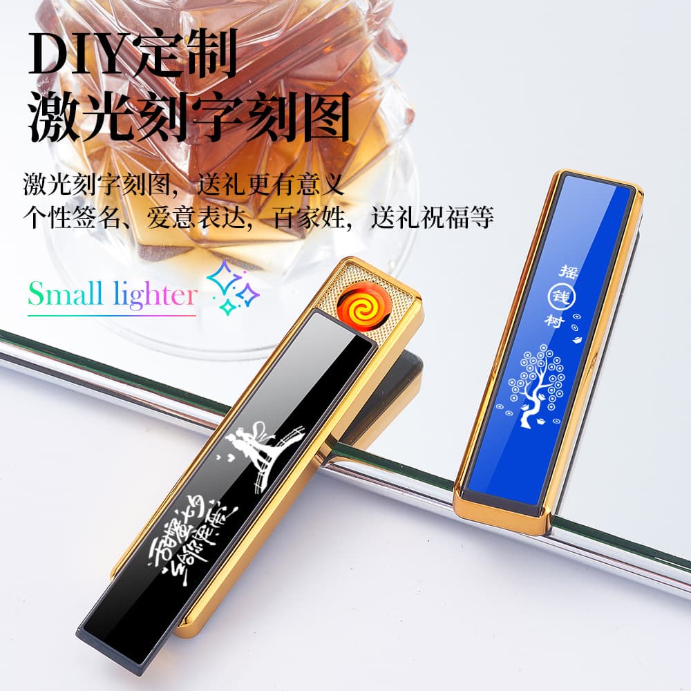 New pull-down tungsten cigarette lighter long USB rechargeable lighter portable mini compact advertising logo wholesale
