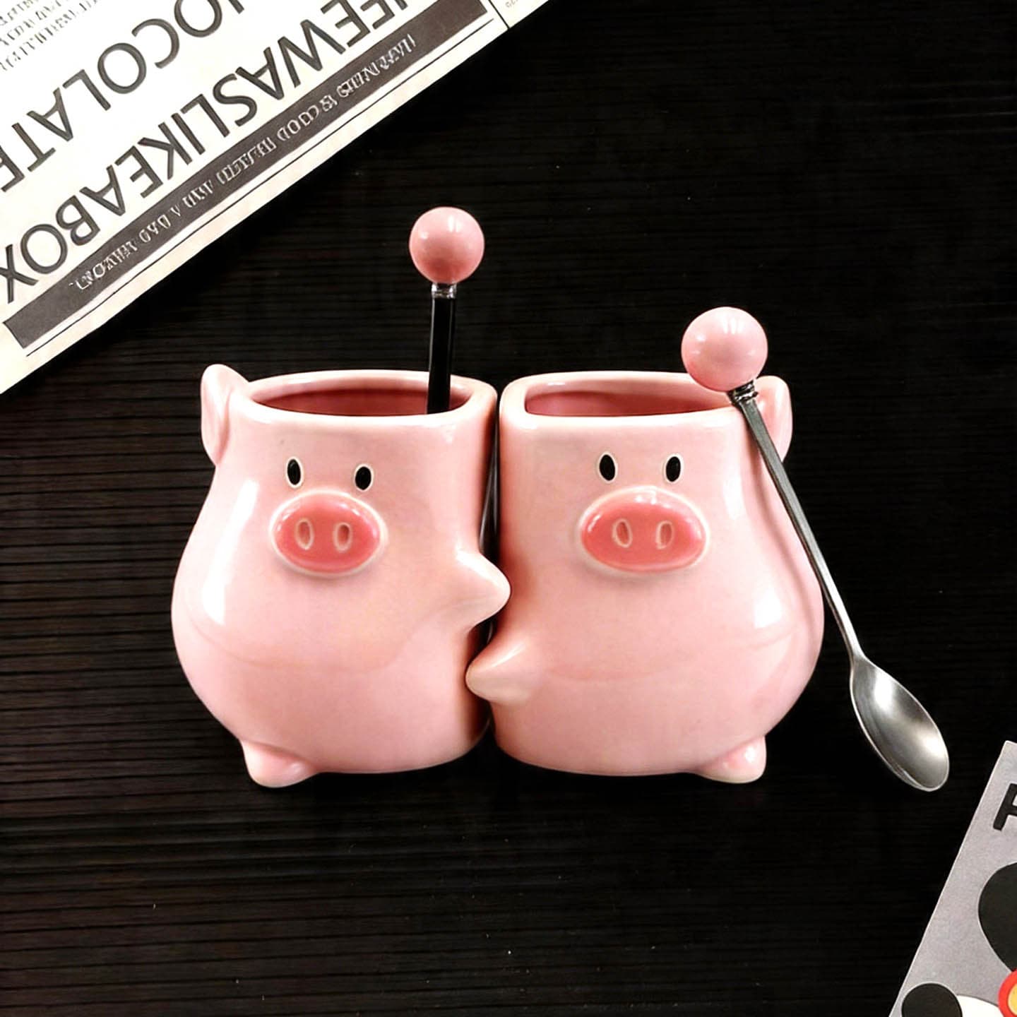 Wholesale Couple's Ceramic Mug with Spoon, High-Quality Cute Pig Design, Home Office Coffee Breakfast Cup