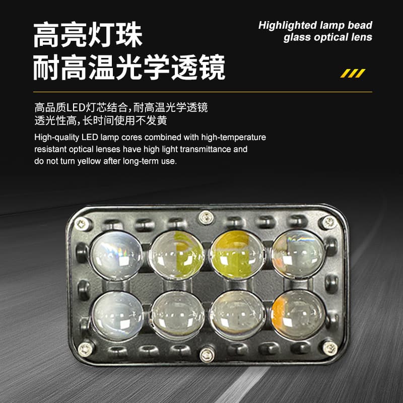 Cross-border LED Yellow White Flash 8-Bead Projector Lens Motorcycle Light Car Modification Work Light Front Headlight