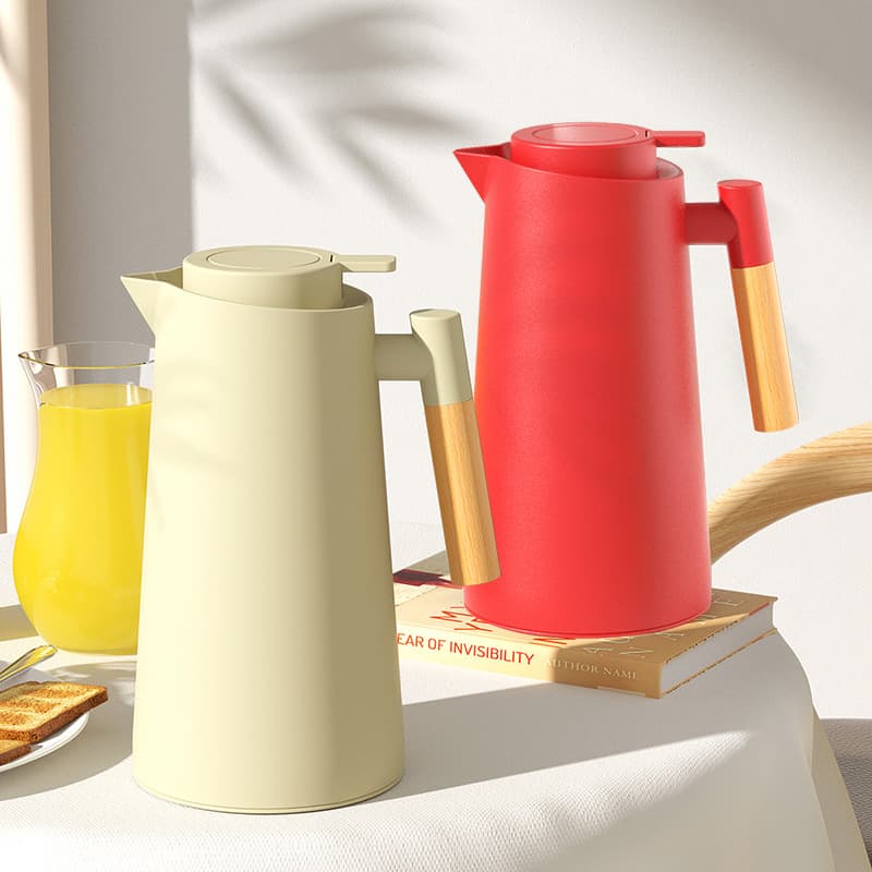 New Nordic household thermal kettle with wooden handle, glass liner, hot water kettle, coffee pot, large capacity gift cup with printing
