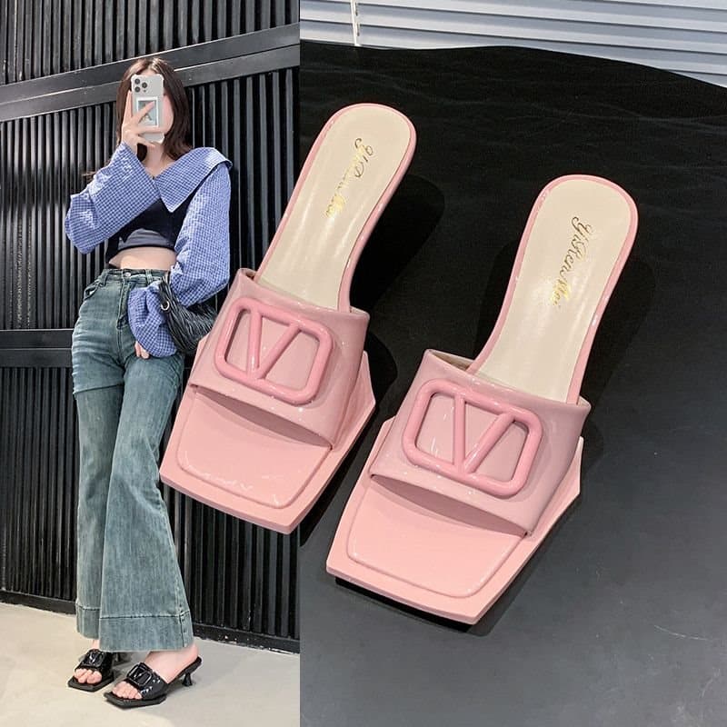 2025 Summer New Style French Evening Square-Toe Sandals for Women, Thin Heels, Fairy-Style Patent Leather Slip-Ons, Sexy High Heels