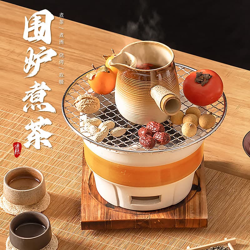 Complete Set of Stove Tea Brewing and Heating Kit for Indoor and Outdoor Use, Including Charcoal Stove, Clay Pot, Teapot, and Cups