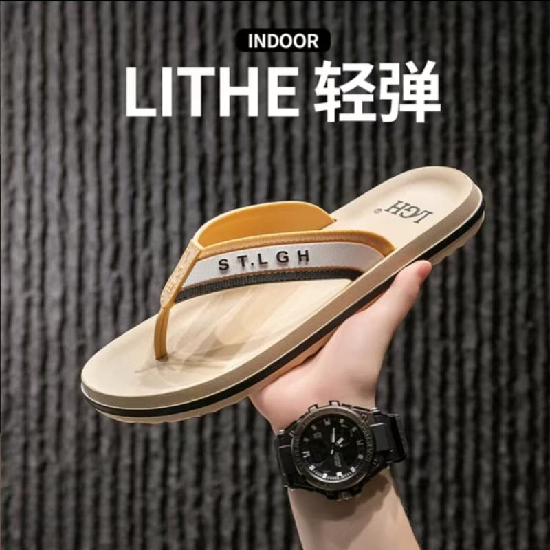 Summer New Fashion Simple Men's Trend Flip-Flops, Foreign Trade Export, Non-Slip, Wear-Resistant PVC Beach Herringbone
