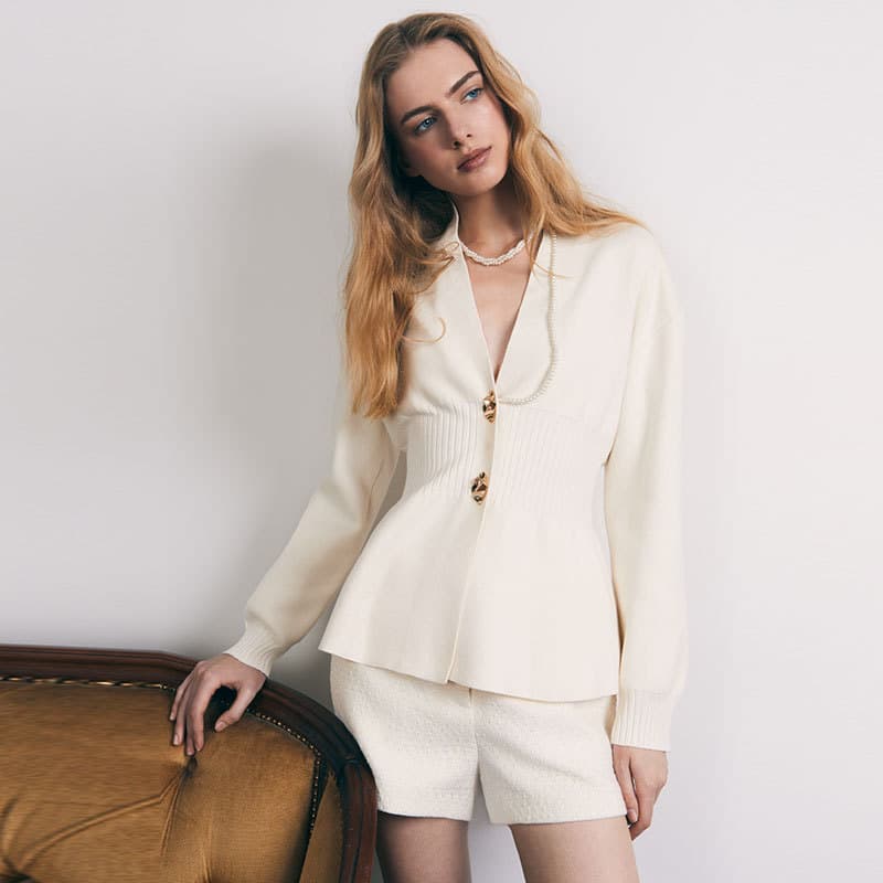 European and American Cross-Border Autumn/Winter New Style Chanel-Style Knitted Cardigan V-Neck Long Sleeve Waist-Tightening Sweater Independent Station Women's Clothing