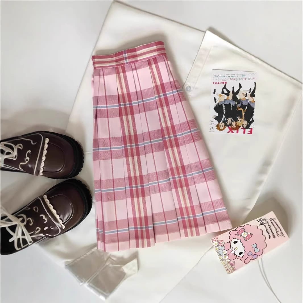 Candy JK plaid skirt original authentic checkered pleated skirt academic style high-waisted half skirt spicy girl slimming short skirt versatile.