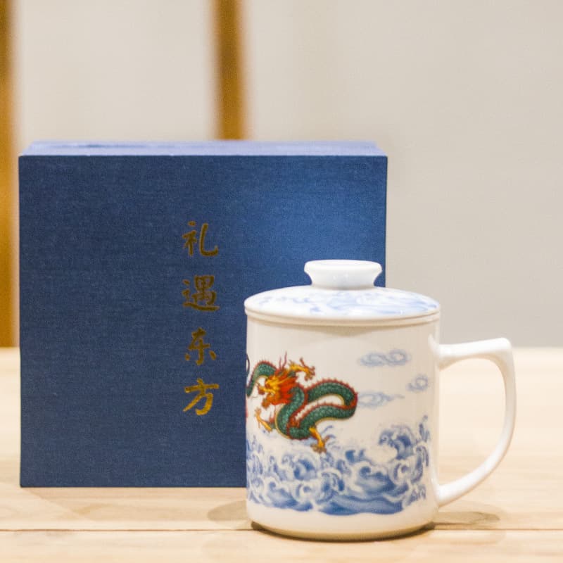 Ceramic Straight Body Tea Infuser Lid Cup Two Designs with Tea Strainer Ceramic Meeting Cup Business Office Water Cup Advertising Cup