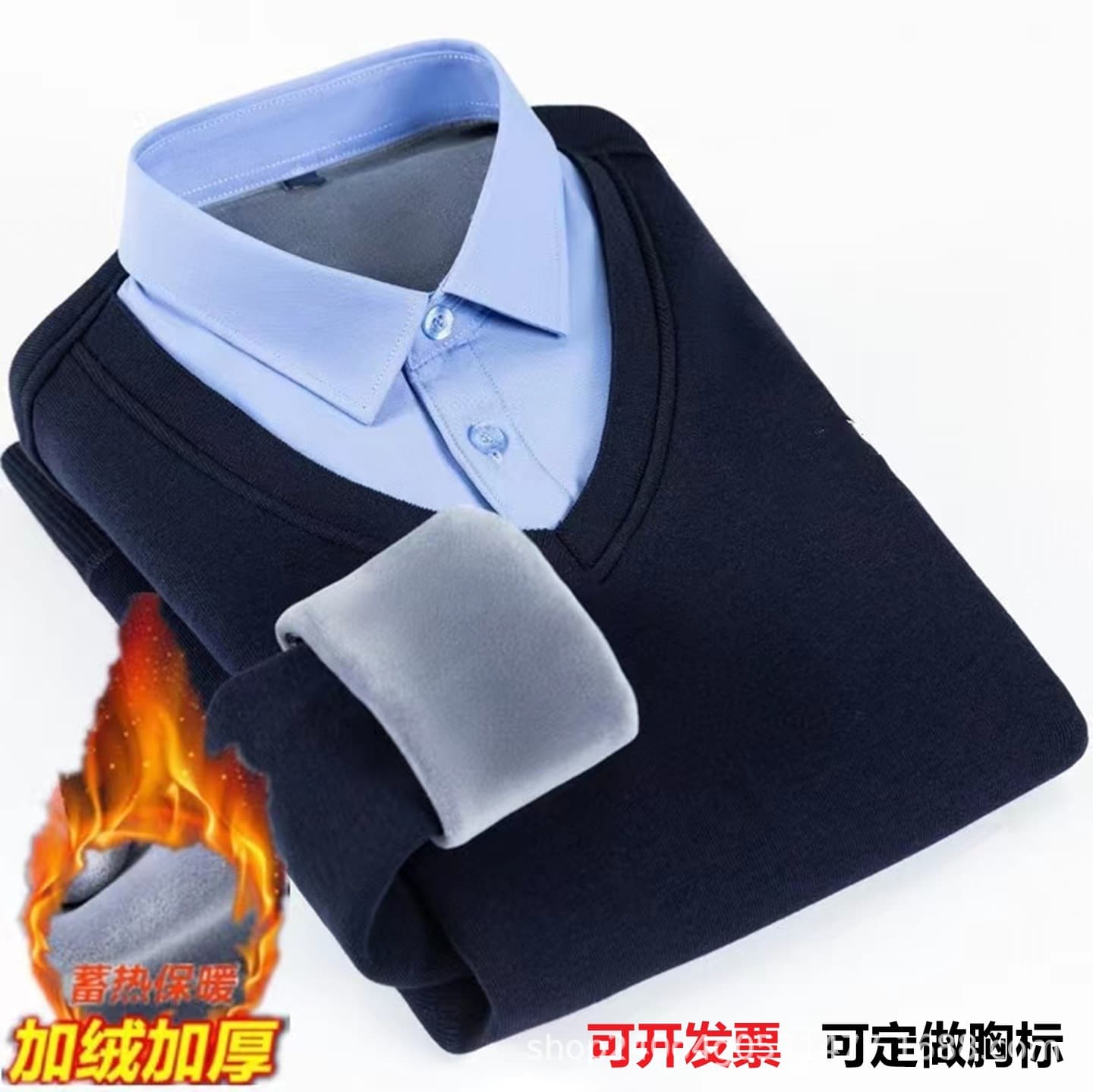 Faux Two-Layer Knit Sweater Men Long Sleeve Casual Winter Fleece-Lined Thick Sweater Shirt Men's Clothing Undershirt Wholesale