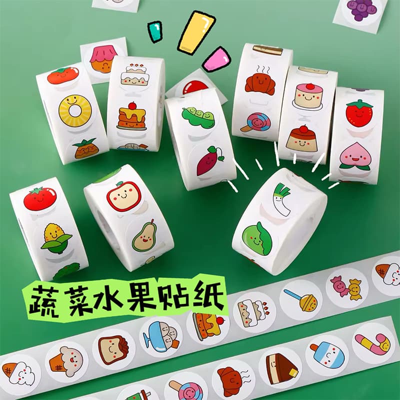 Cartoon Food Play Stickers Cute Vegetables Fruits Adhesive Baking Dessert Decorative Stickers Self-Adhesive Labels Sealing Stickers