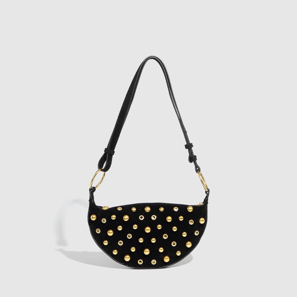 ZA's 2025 new women's bag brown rivet decorated double shoulder strap single shoulder casual armpit bag