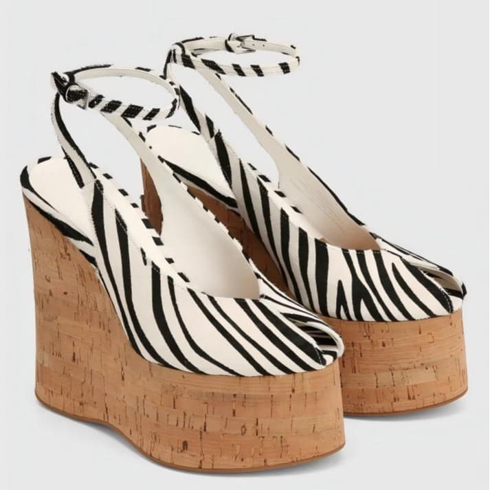 2026 European and American New Style Platform Thick Sole Wood Grain Waterproof Wedge Zebra Print Peep-Toe Open-Back Sandals