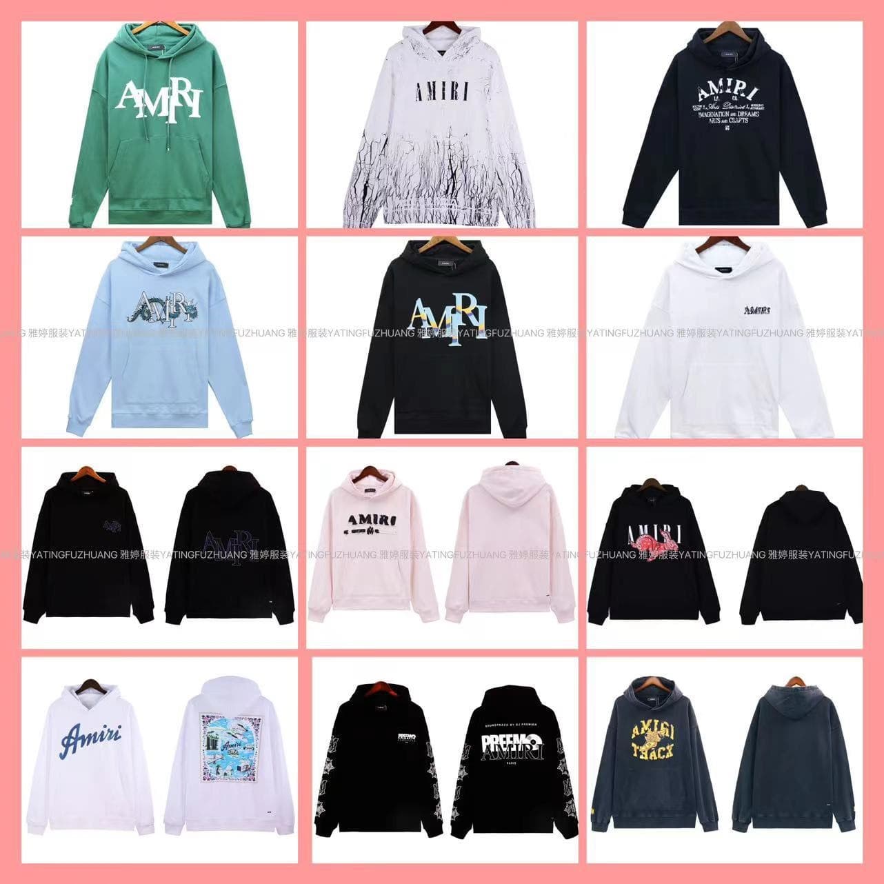 Trendy brand AM1R1 ICON sweatshirt with cracked letters logo splashed ink and paint graffiti embroidered hoodie for couple
