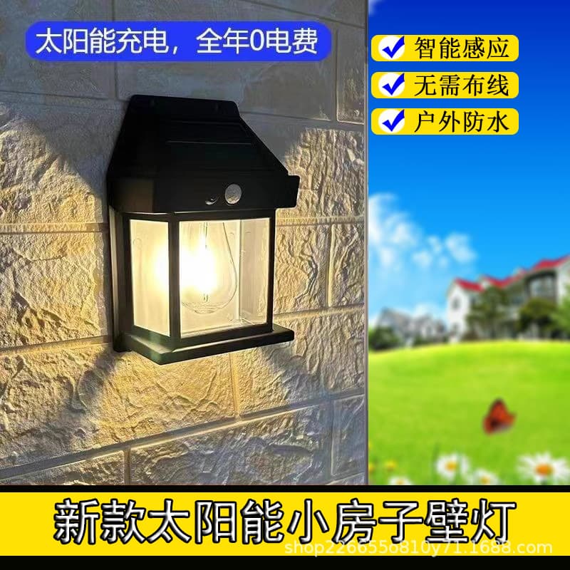 Solar Powered LED Outdoor Wall Lamp Waterproof Tungsten Filament Human Body Induction Garden Villa Night Light Lighting