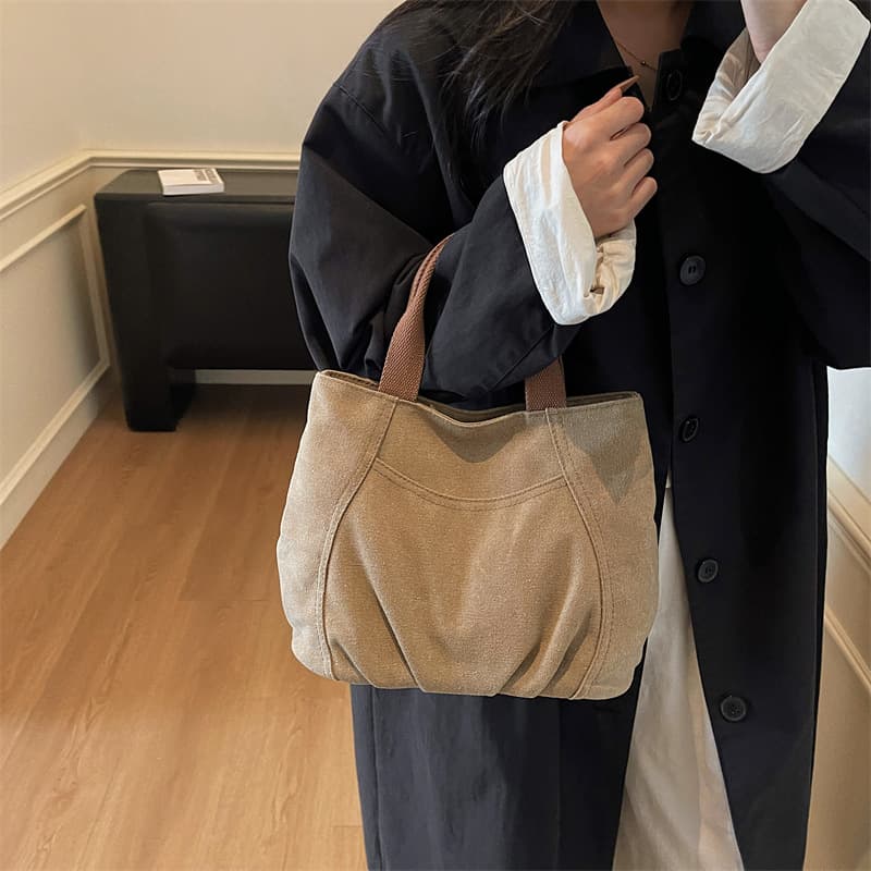2025 new bags for women, new simple small bags, canvas handbags, pleated literary retro handbags, cloth bags