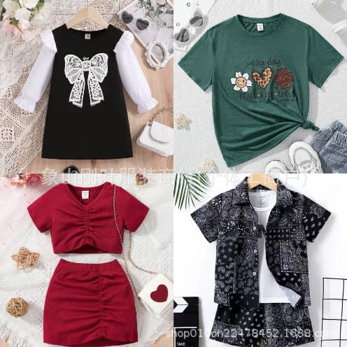Cross-border SHEIN children's clothing assorted cute cartoon tops and pants fashionable kids' summer set kid's clothe