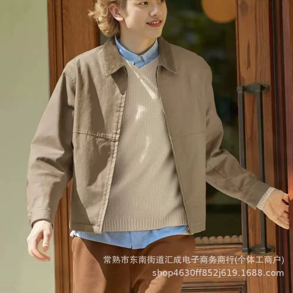 Youjia Barn Style Lapel Jacket Men's Casual Zipper Short Jacket 478230 New Workwear Jacket
