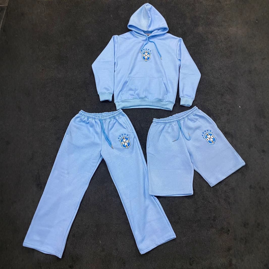160095-160064 Cross-border European and American Embroidered Hoodie Sweatpants Shorts Set Hooded Sweatshirt Retro Jacket Streetwear