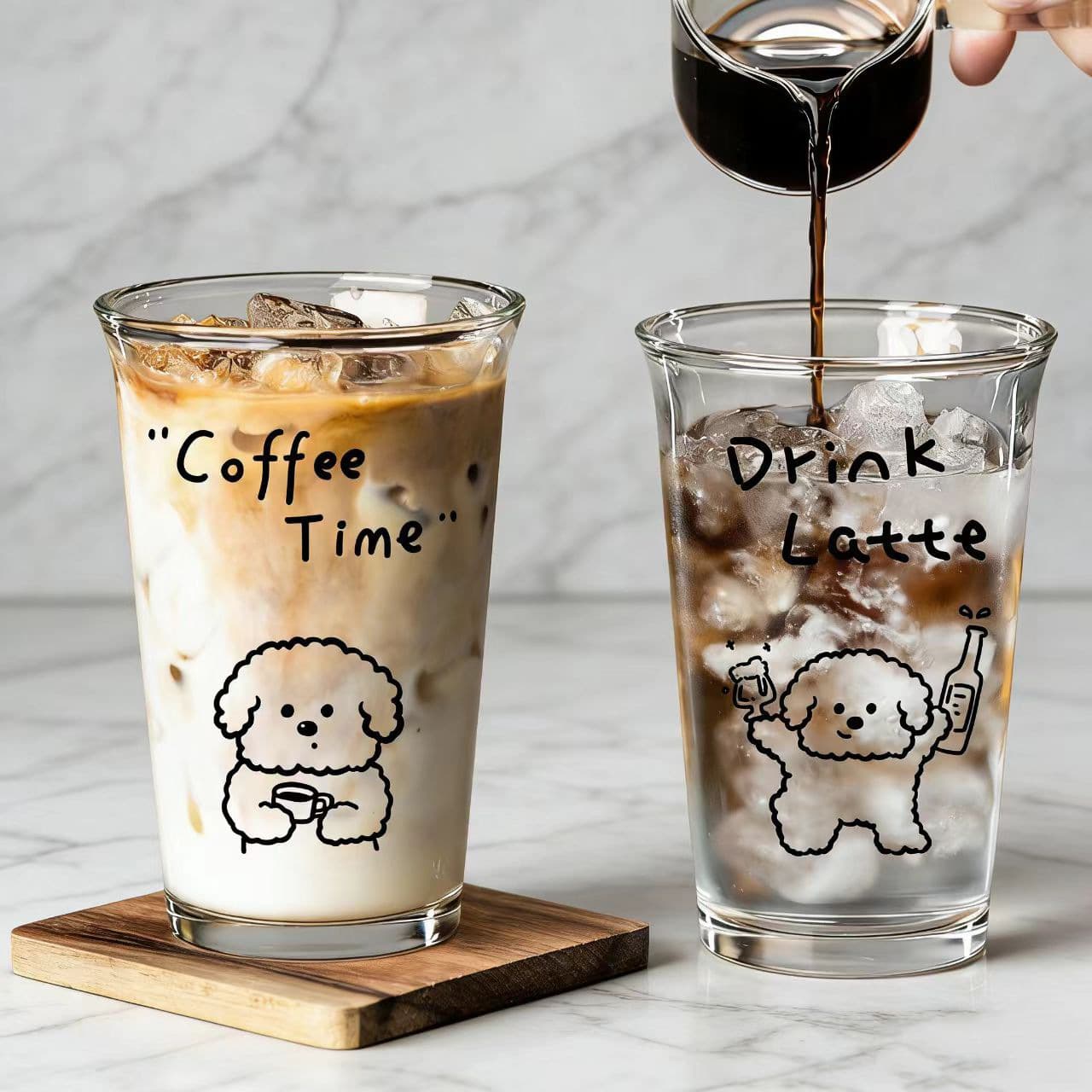 Ins Style Cartoon Glass Cup for Men and Women, Original Transparent Coffee Cup, Household Drinking Cup, Juice Beer Milk Cup