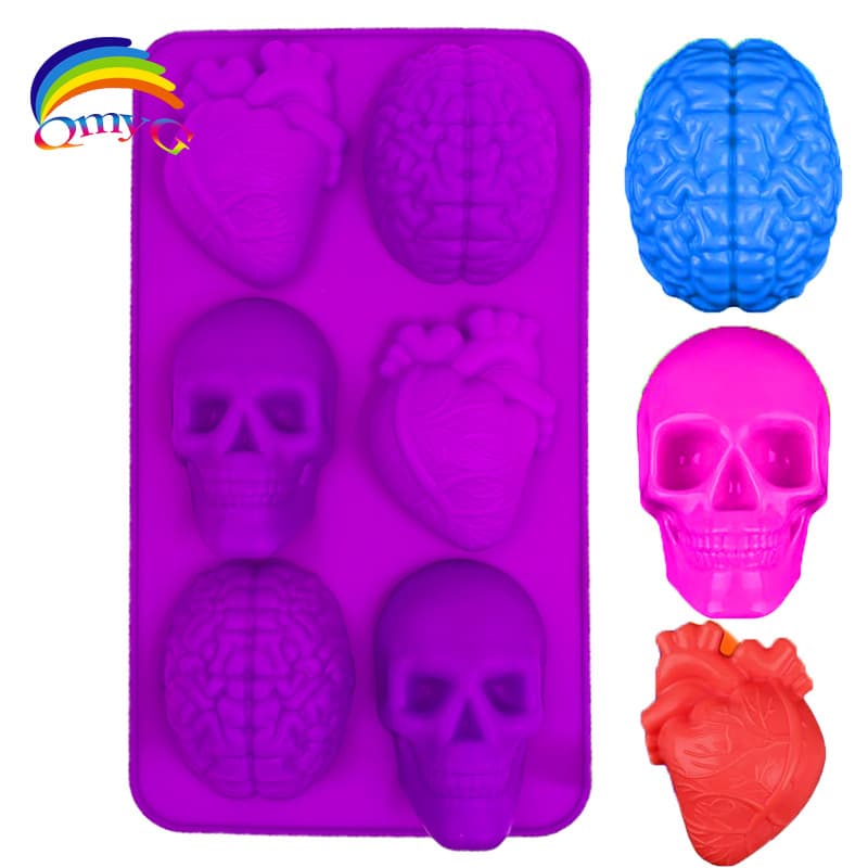 Silicone Mold Skull Cake Mold Brain Heart Halloween Skull Cake Pan Silicone Mold