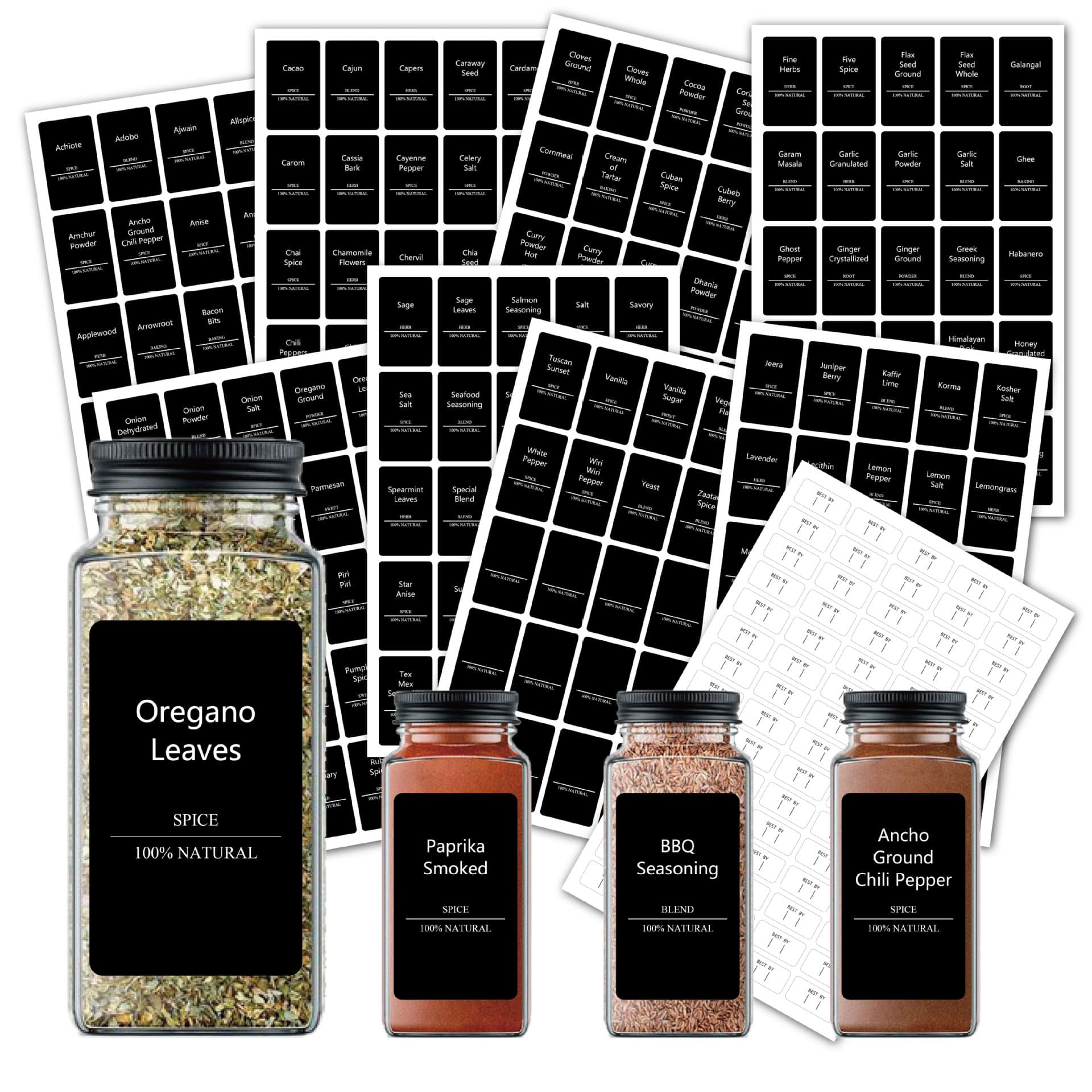 Spice Jar Labels 275 Black Spice Labels Waterproof Oil-Proof Machine Washable Kitchen Seasoning Jar Labels