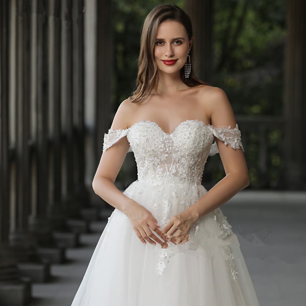 Cross-Border New Strapless Wedding Dress White Bride Dress Off-Shoulder Train Wedding Dress High-End Bride Wedding Main Dress