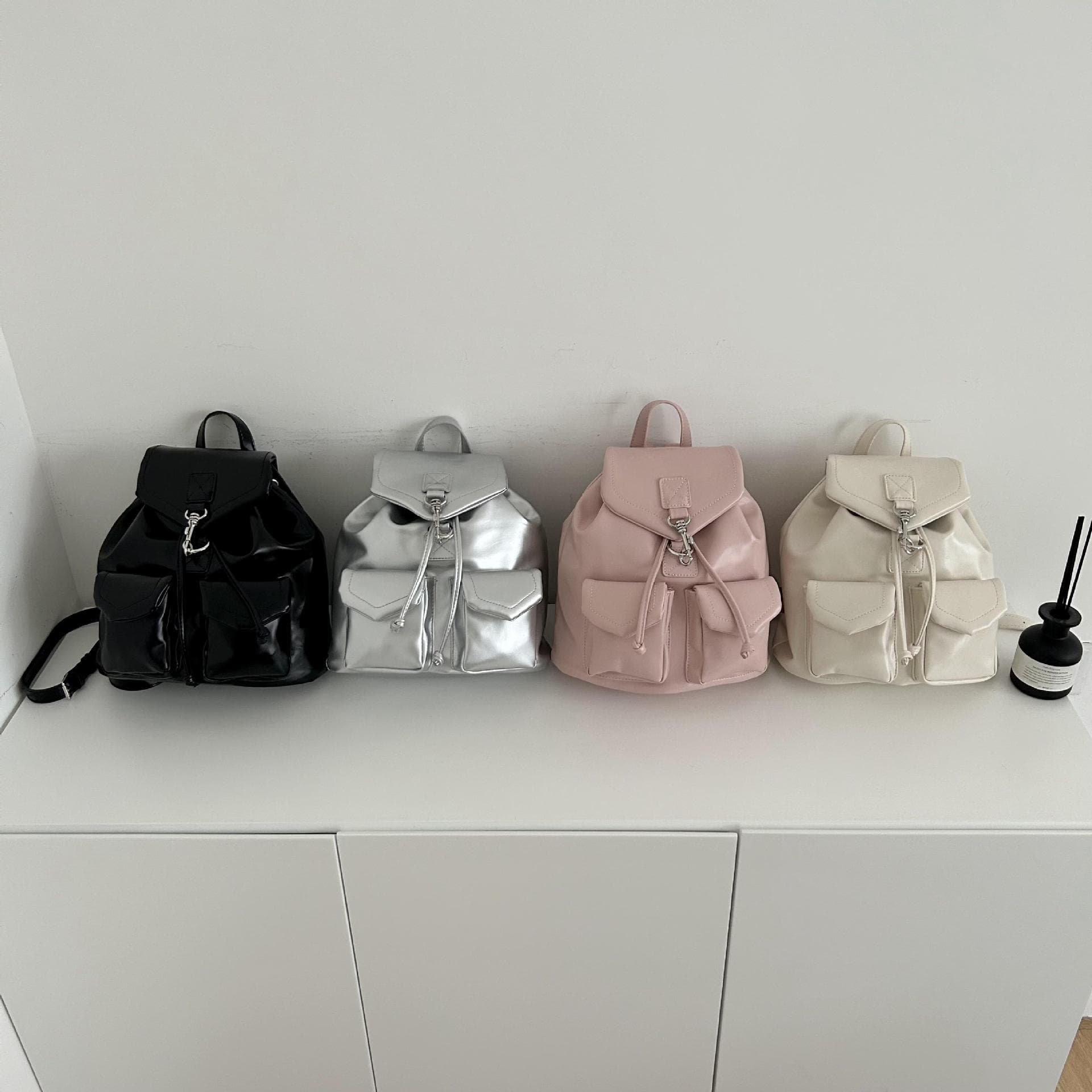Women's Bag Simple Versatile Spring Style Korean New Shoulder Bag Fashion Backpack PU Large Capacity Drawstring Backpack
