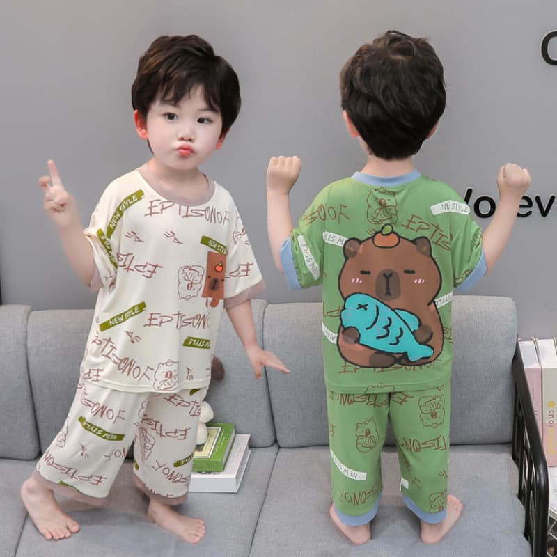 Boys Modal Pajamas Summer Thin Style Kids Ice Silk Sleepwear Summer Children Homewear Set