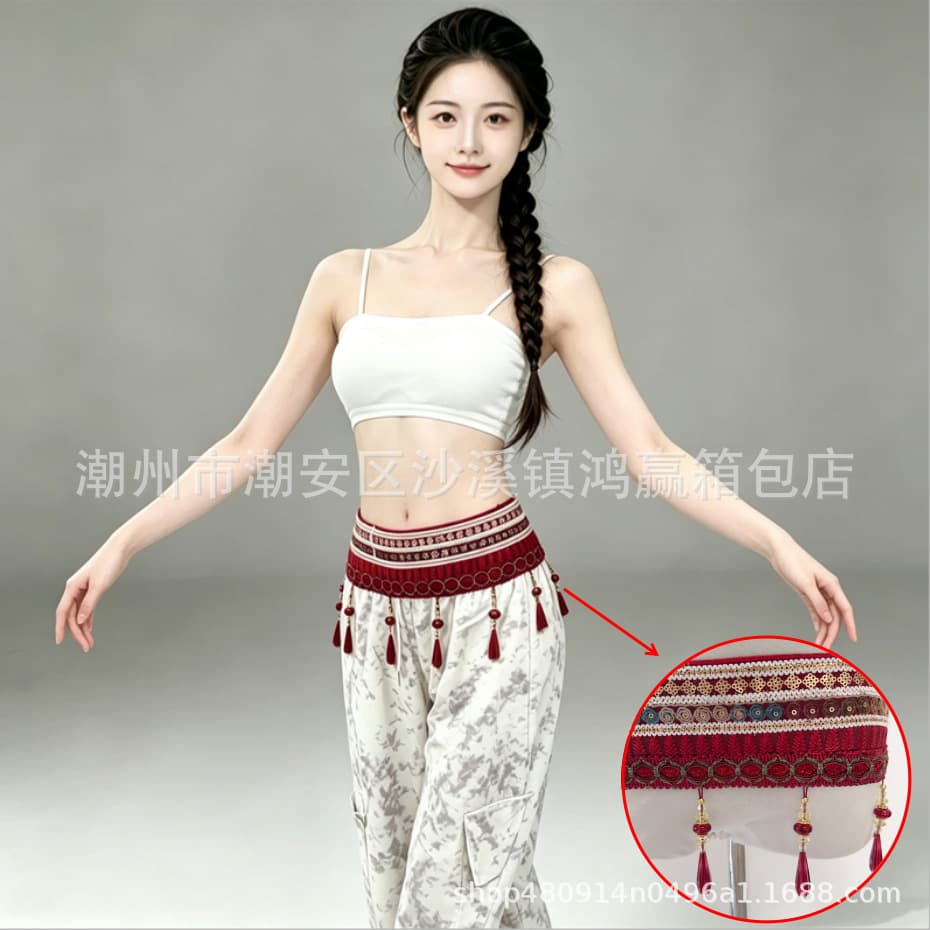 Belly Dance Jazz Dance Heavy-Duty Sequin Embroidery Beaded Fringe Dance Belt Kpop Street Dance Trendy Shiny Belt