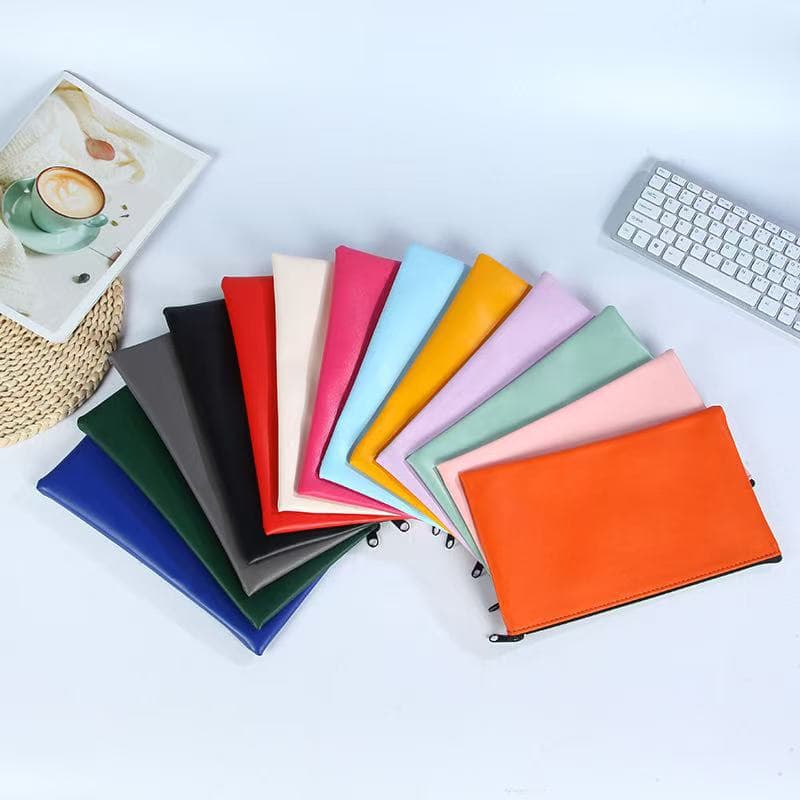Amazon Wholesale Cash Stationery Bag Leather Deposit Bag European and American PU Leather Bill Bag Storage Bag Custom Logo Available