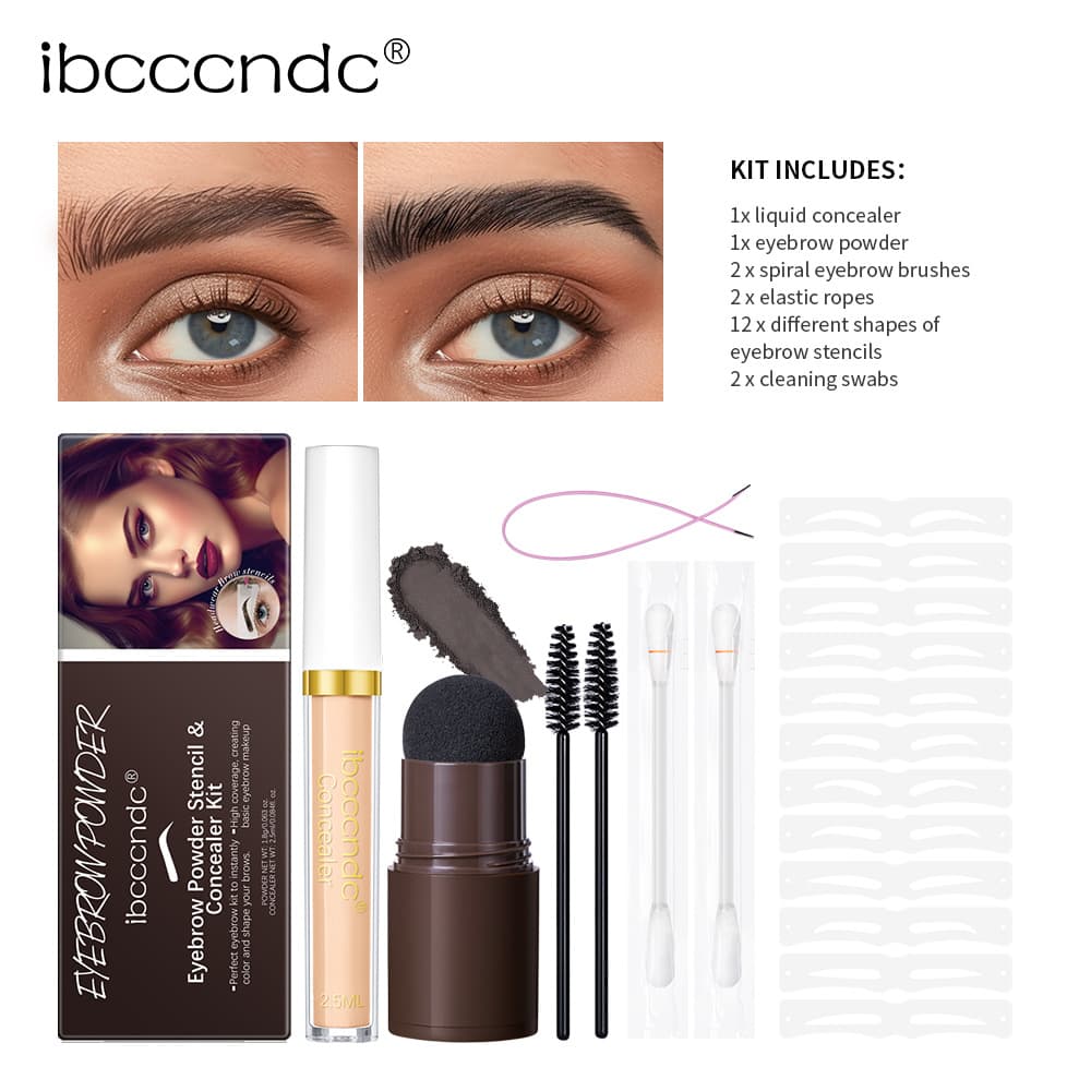 Cross-border ibcccndc Eyebrow Powder Set with Headband Stencil and Concealer, Black Contour Eyebrow Powder